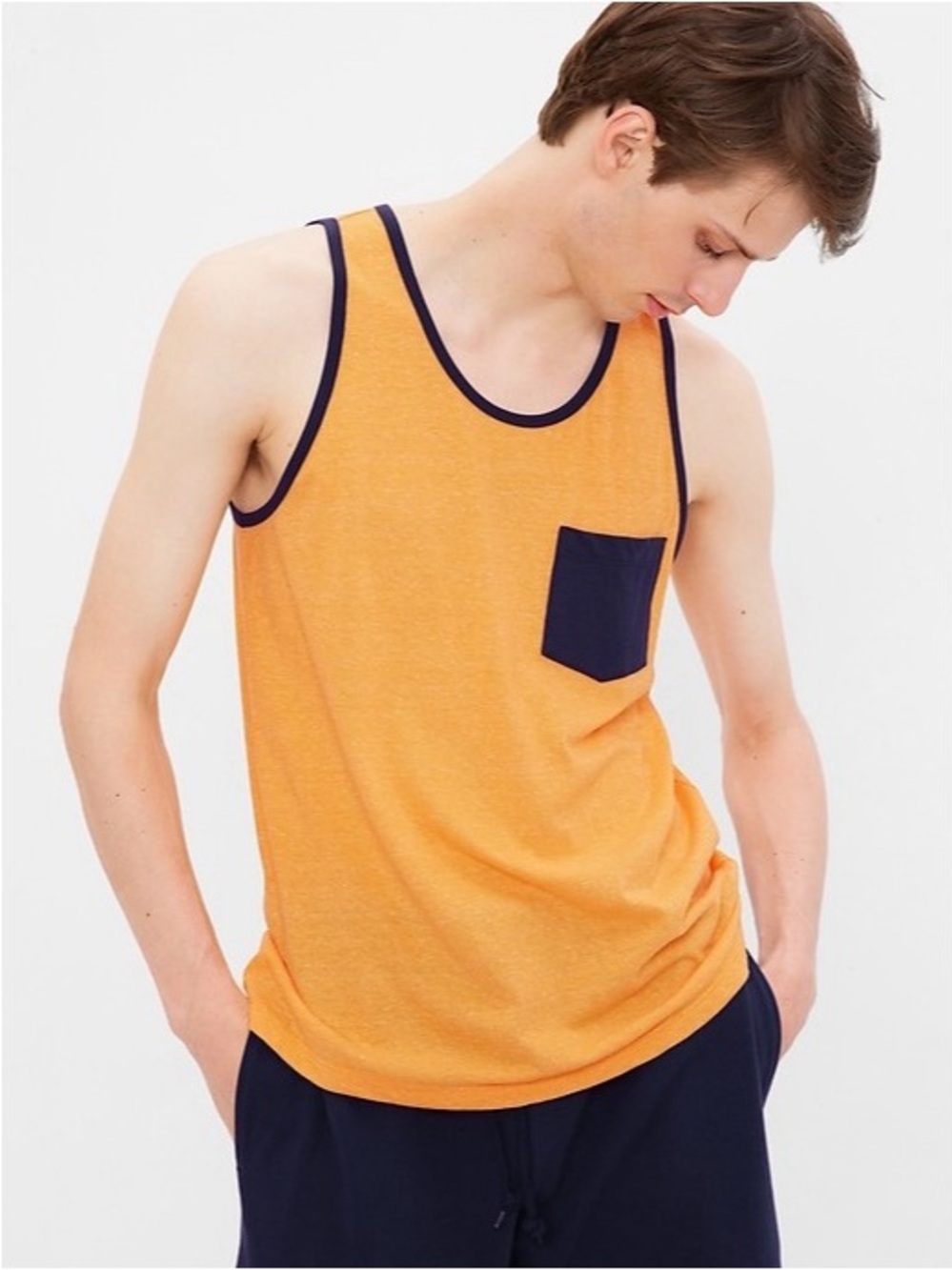 NWT Astronomy Orange Tank Top with Navy Trim and Pocket - Casual Men’s Tank L